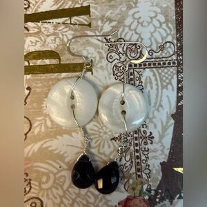 Hand Crafted Vintage Shell Buttons and Faceted Crystal Earrings
